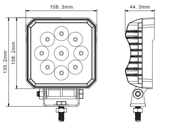 Lampa robocza SKYLED RED LINE kwadratowa 27W, 9 LED, 9-32V, 2430 Lm, IP67/69K (światło rozproszone) ADR, nr kat. 13SL50512