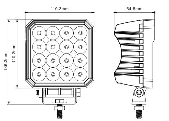 Lampa robocza ze światłem stroboskopowym (R65) SKYLED RED LINE kwadratowa 36W,10-32V, 3420 Lm, IP67 (światło rozproszone) ADR, nr kat. 13SL50172F