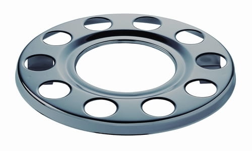 Osłona na felgę 22,5", malowana proszkowo na szaro, otwarty środek, mocowana na śruby, 10 otworów, PCD 335mm, nr kat. 16CM10V222