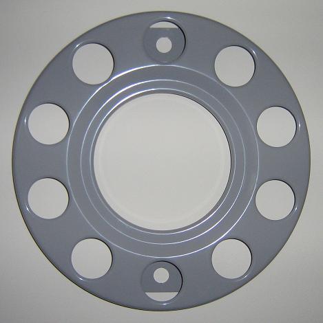 Osłona na felgę 22,5", malowana proszkowo na szaro, otwarty środek, mocowana na śruby, 10 otworów, PCD 335mm, nr kat. 16CM10V222