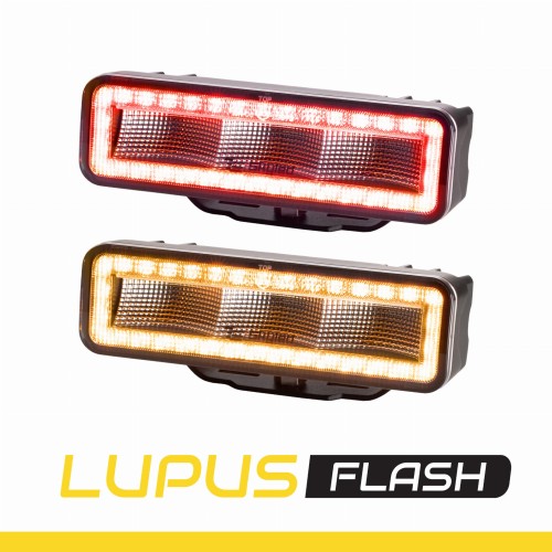 Lampa robocza SKYLED Lupus Flash 54F, 12-48V, 54W, 3100 Lm (światło rozproszone), światło ostrzegawcze (pomarańczowe R65), światło pozycyjne pomarańczowe/czerwone, nr kat. 13SL50612F