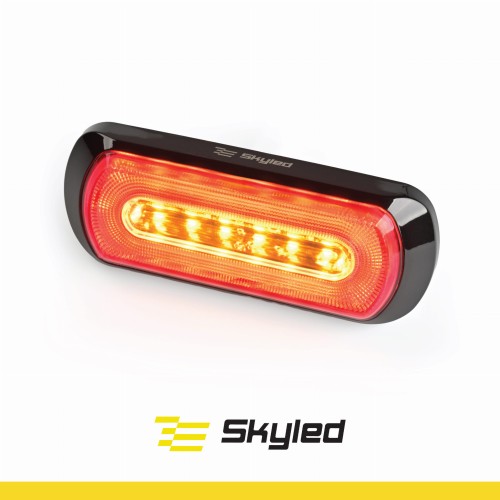Lampa ostrzegawcza SKYLED z czerwonym światłem pozycyjnym 132x51 mm (stroboskop pomarańczowe światło 6 LED) R10 R65 SAE, nr kat. 13SL12045OR