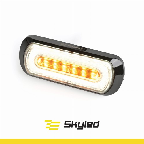 Lampa ostrzegawcza SKYLED z białym światłem pozycyjnym 132x51 mm (stroboskop pomarańczowe światło 6 LED) R10 R148 R65 SAE, nr kat. 13SL12045OW