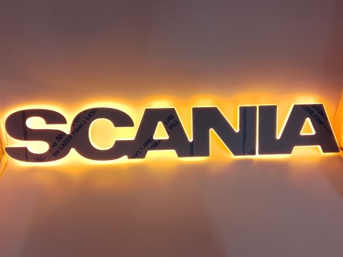 Podświetlany napis SCANIA 24V ze stali nierdzewnej pomarańczowe światło