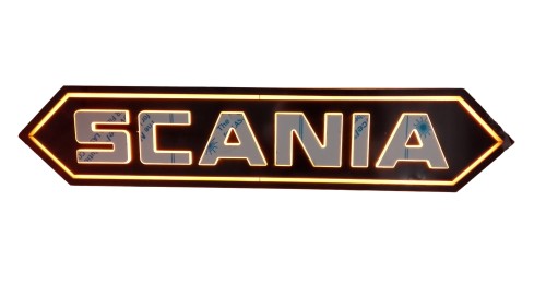 Podświetlany napis Old School SCANIA (stal nierdzewna) / romb (czarny) - pomarańczowe światło LED 24V