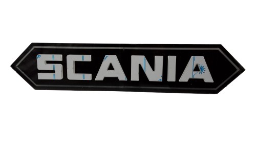 Podświetlany napis Old School SCANIA (stal nierdzewna) / romb (czarny) - białe zimne światło LED 24V
