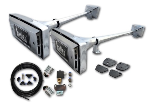 Zestaw sygnałów pneumatycznych HADLEY z zestawem montażowym i elektrozaworem 24V (chromowane, prostokątne, 66 i 74 cm), nr kat. H00981ENA24